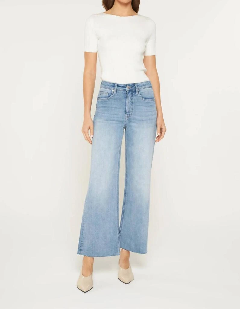 mica denim Tummy Tuck High Rise Wide Raw Hem Jeans In Ball Blue 1