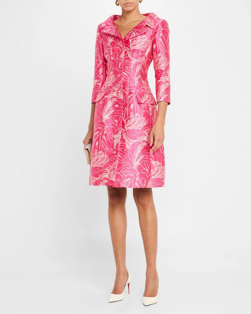 Teri Jon Botanical Jacquard Coat Dress 2
