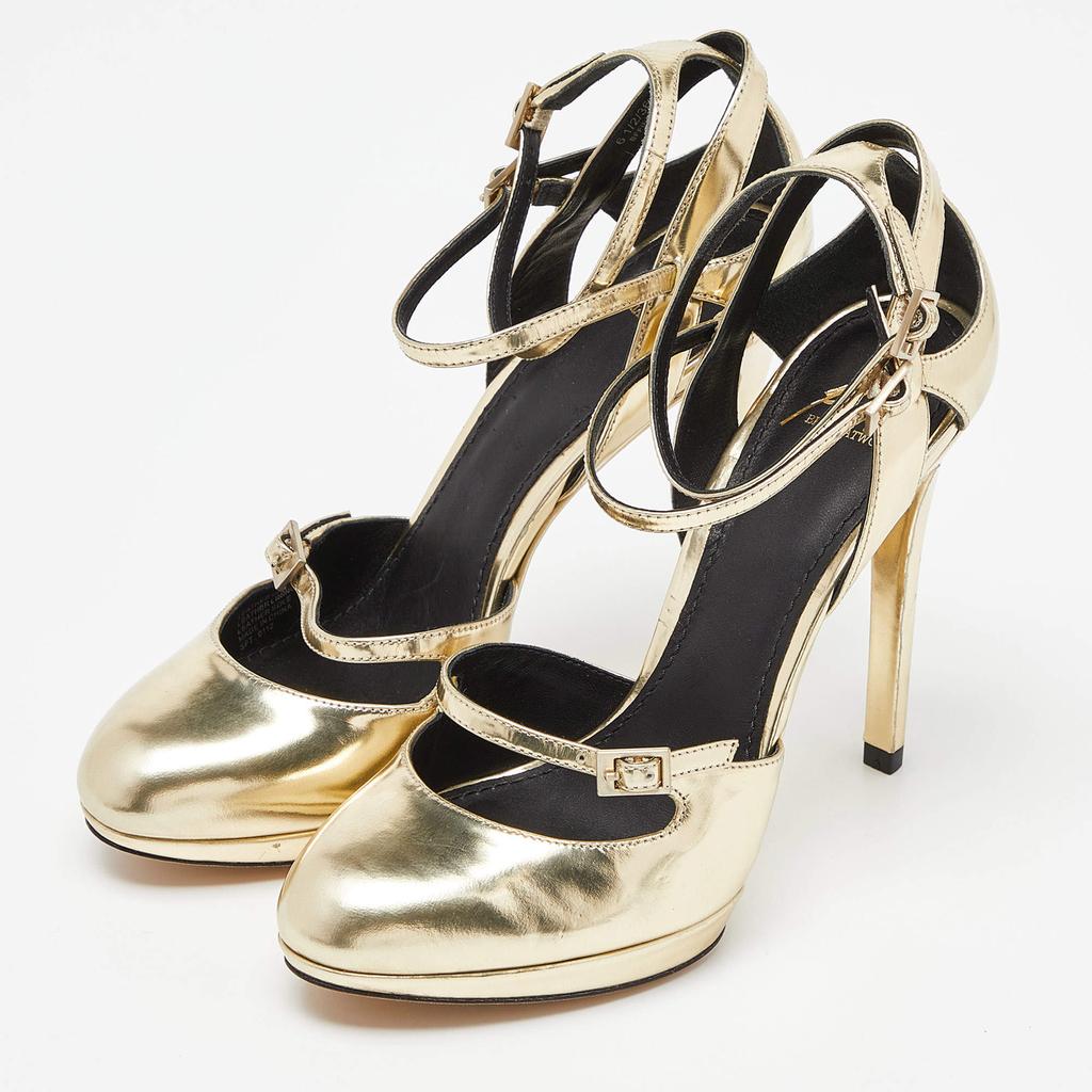 Brian Atwood Brian Atwood Gold Laminated Leather Slingback Pumps Size 37