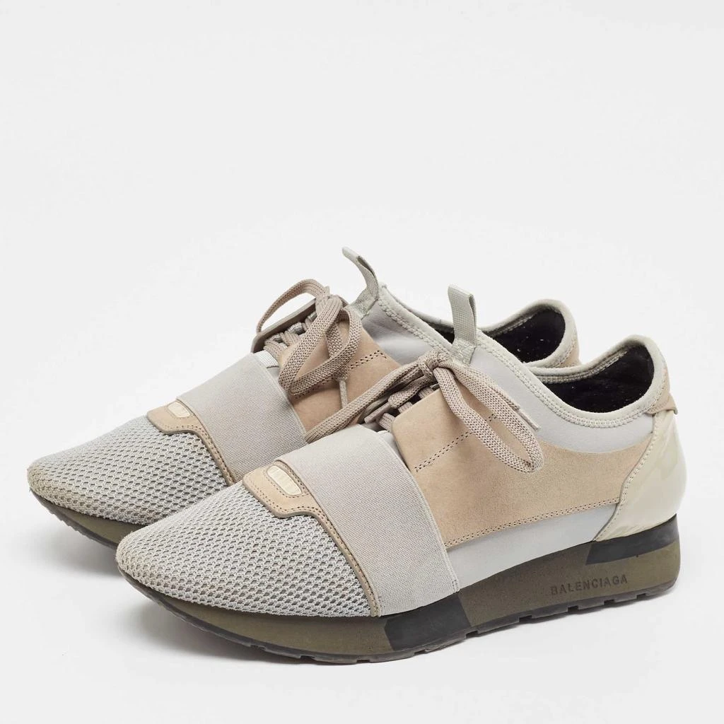 Balenciaga Balenciaga Grey/Beige Knit Fabric and Leather Race Runner Lace Up Sneakers Size 41 2