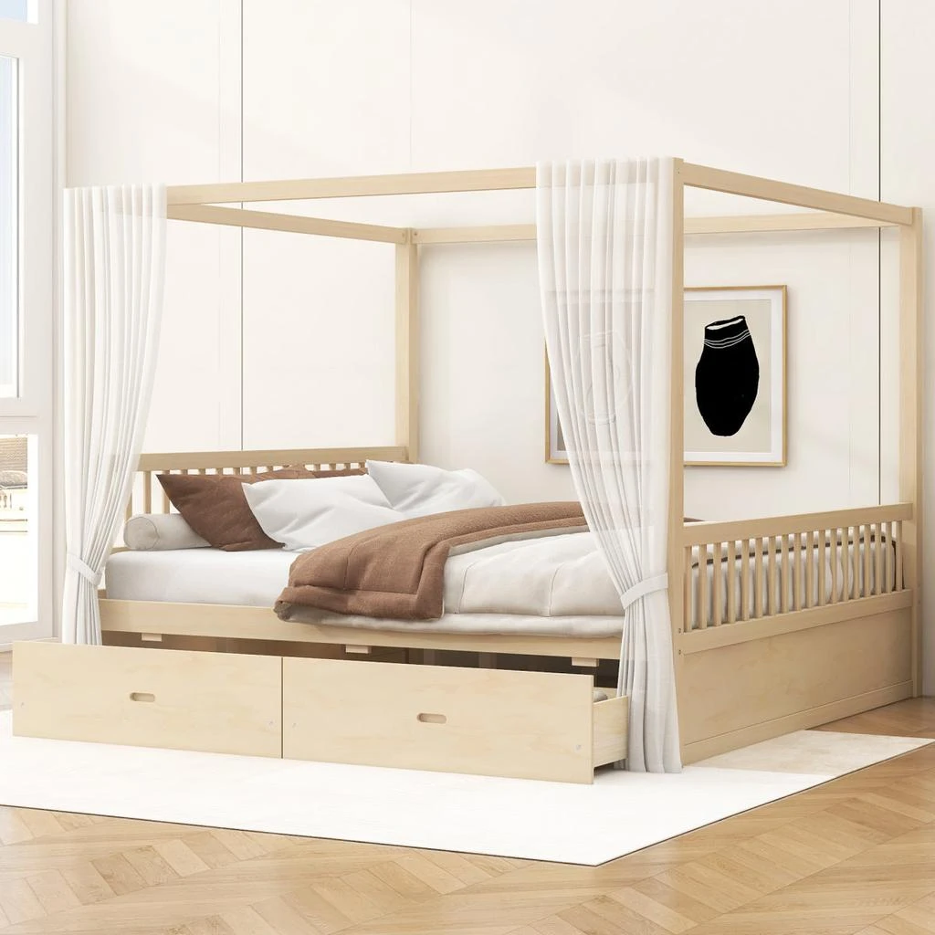 Streamdale Furniture Streamdale Wooden Canopy Bed with Storage Drawers, King size, Natural