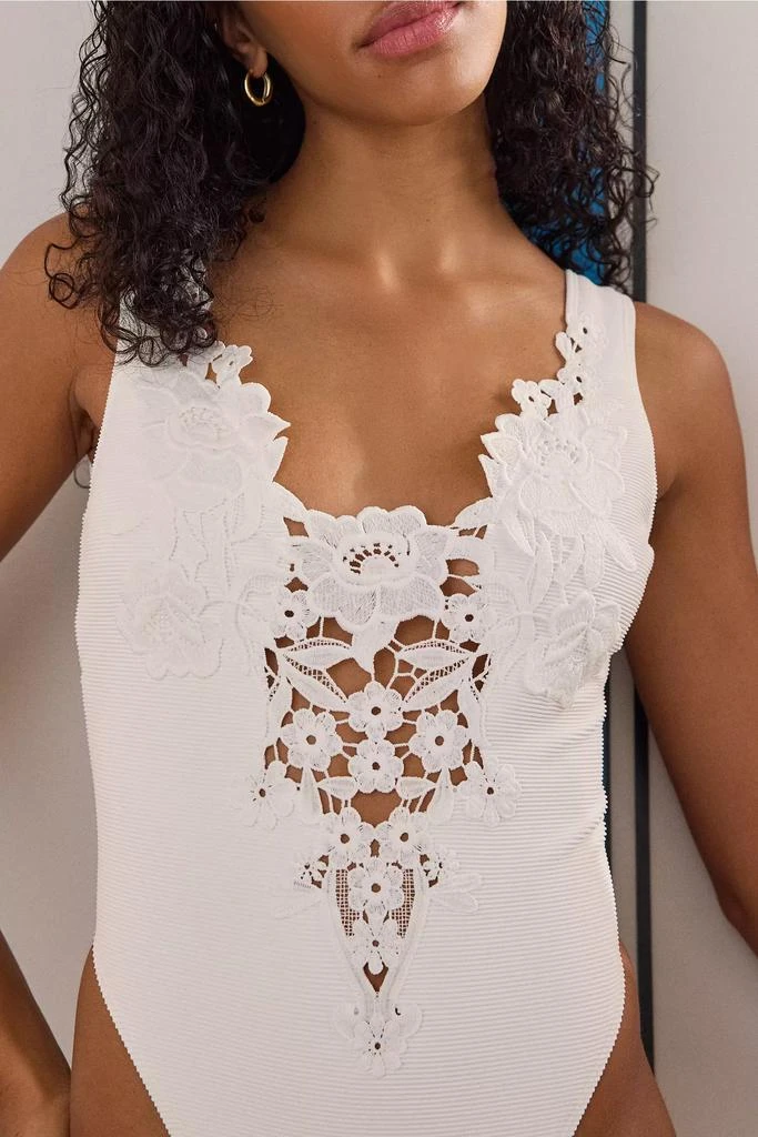 For Love 
Lemons For Love 
Lemons Lelani Plunging Lace Applique One-Piece Swimsuit 3