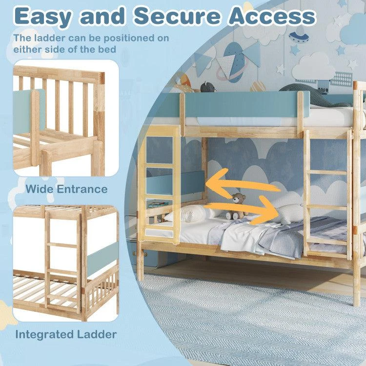 Hivvago Twin Over Twin Bunk Bed with Ladder and Full-length Guardrails 3