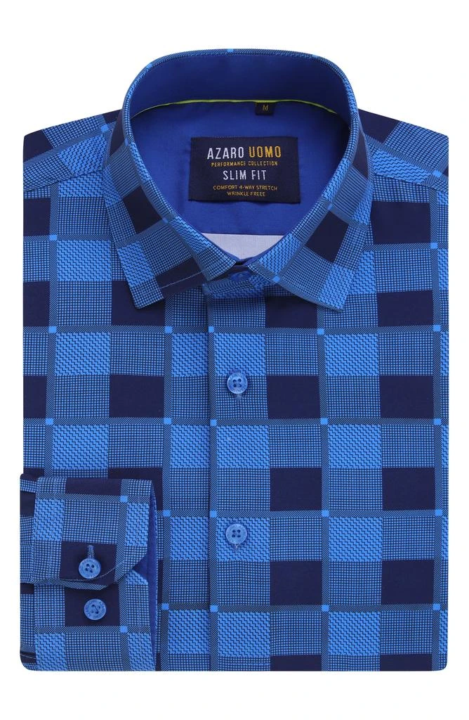 Azaro Uomo Slim Fit Mixed Plaid Print Performance Dress Shirt 3