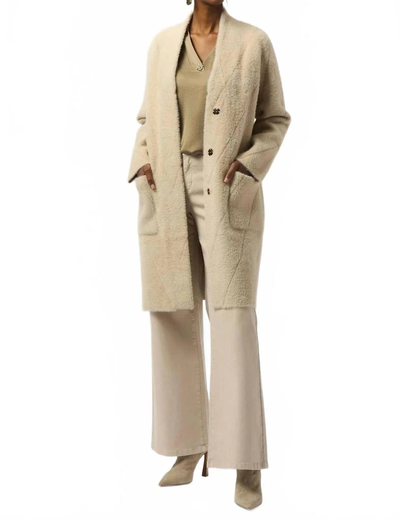 JOSEPH RIBKOFF Feather Yarn Sweater Knit Coat In Almond