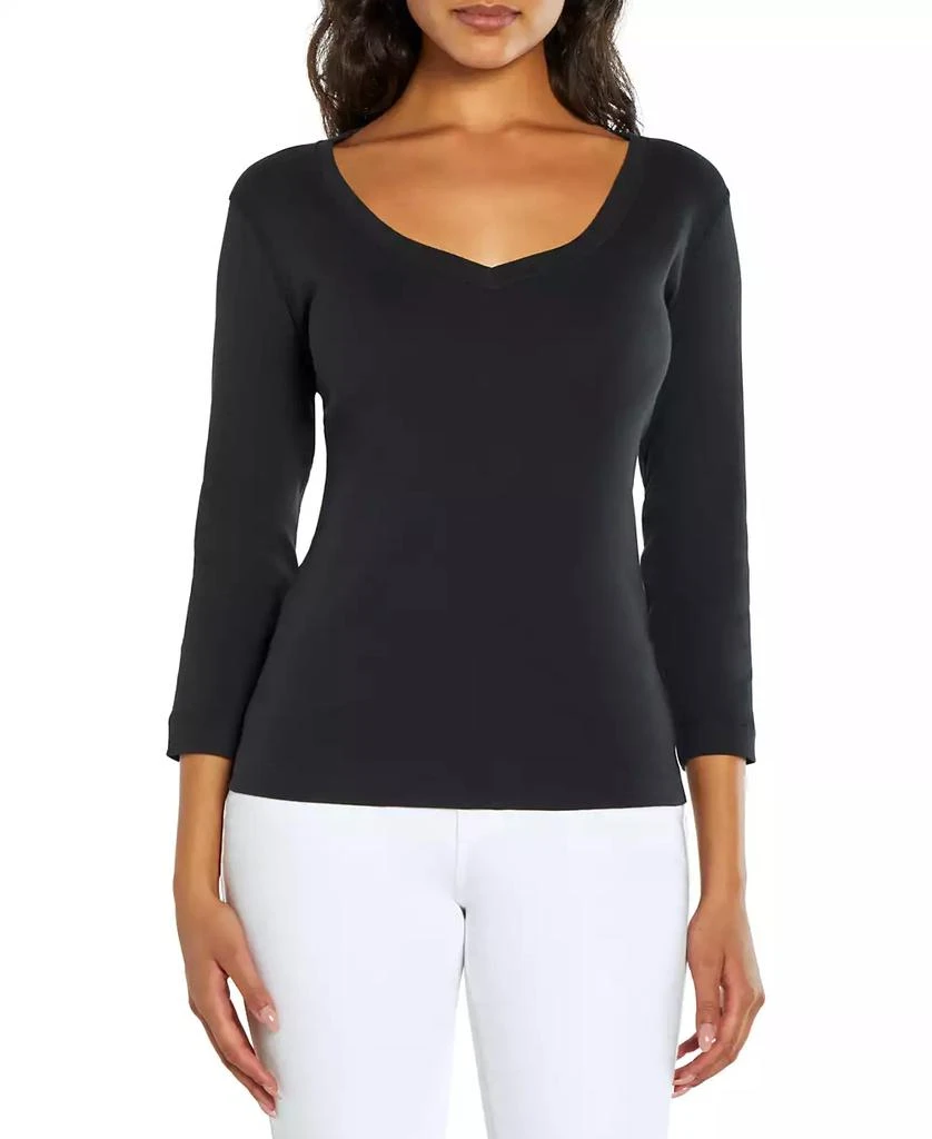 Three Dots Women's V-Neck 3/4-Sleeve T-Shirt 1