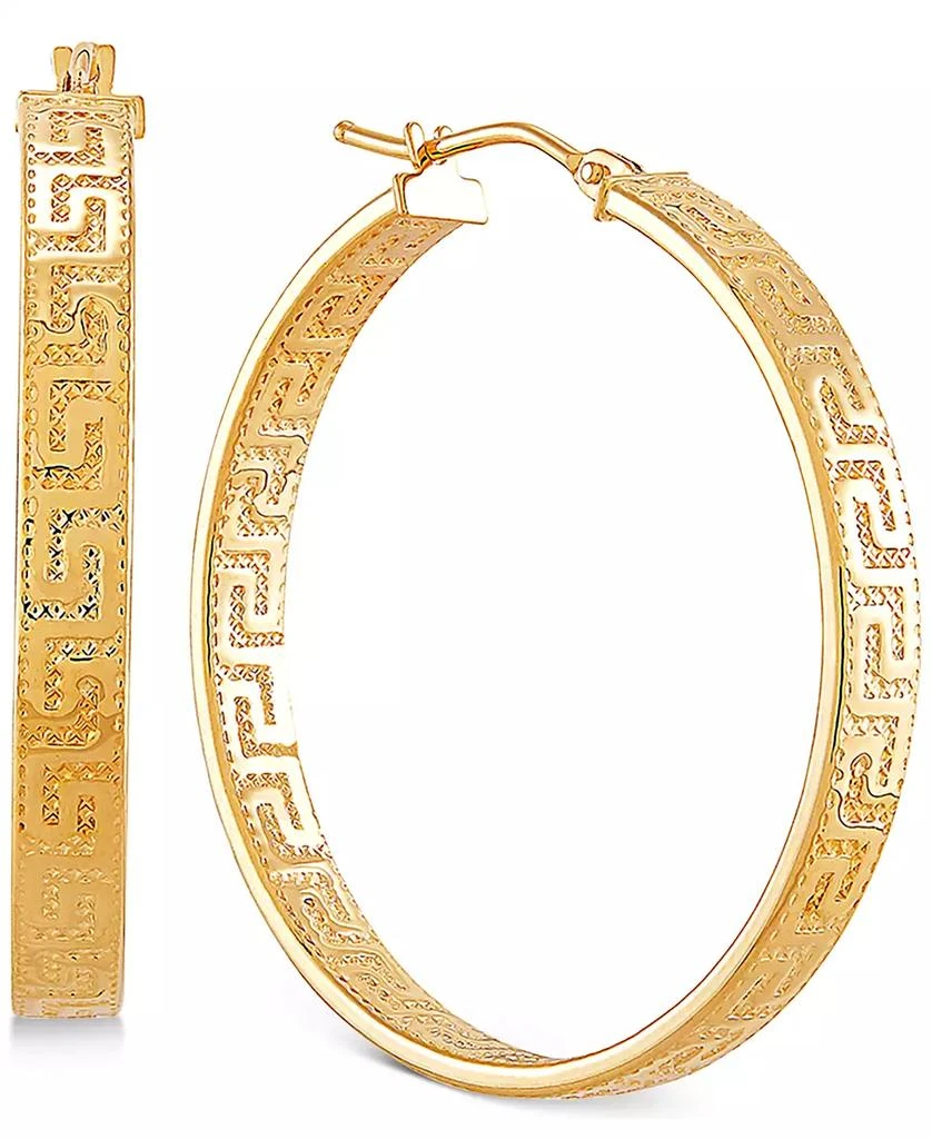 Italian Gold Medium Greek Key Hoop Earrings in 14k Gold, 30mm 1
