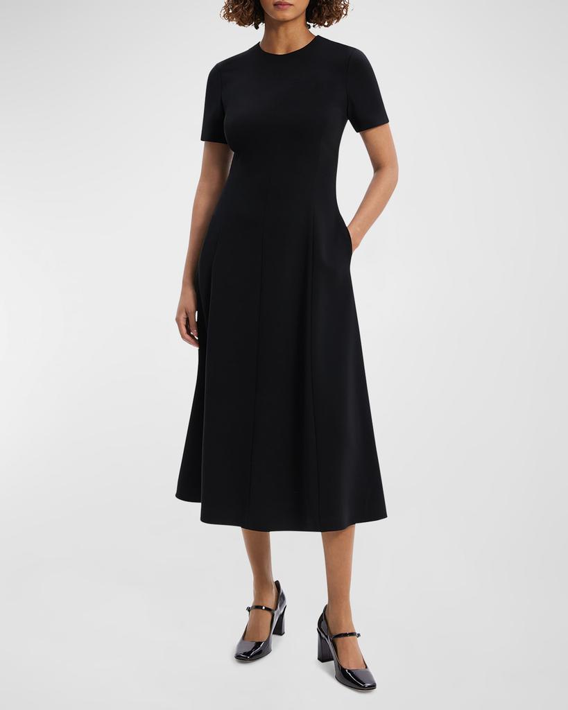 Theory Admiral Crepe Flared Short-Sleeve Midi Dress