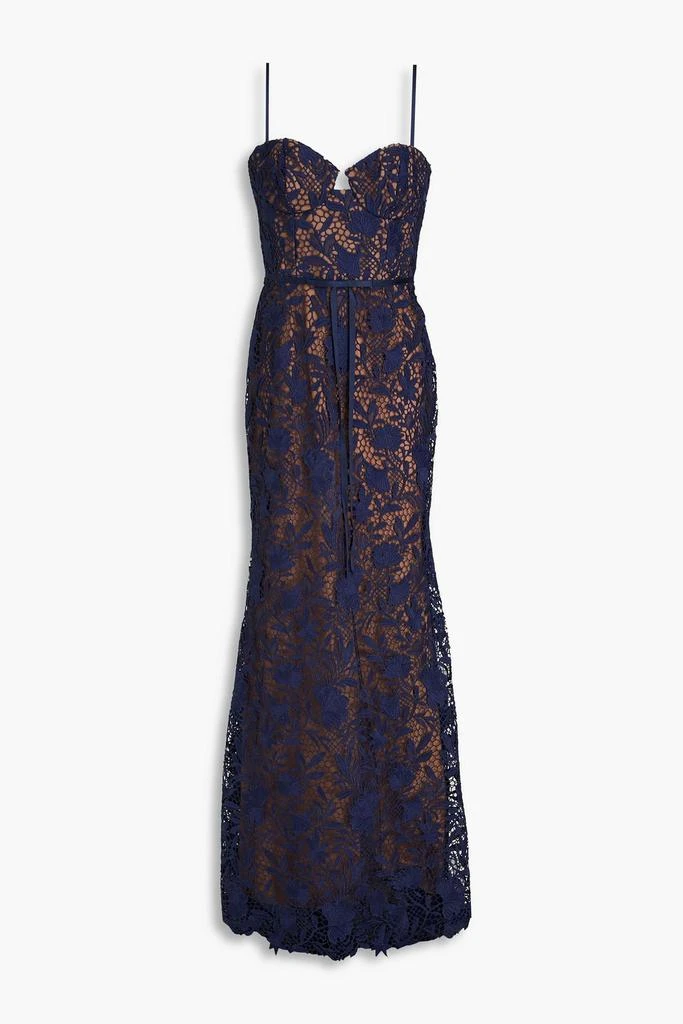 MARCHESA Satin-trimmed guipure lace and tulle gown 1