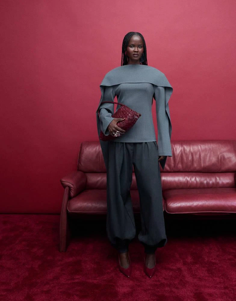 ASOS ASOS DESIGN scarf neck tailored top in grey 2