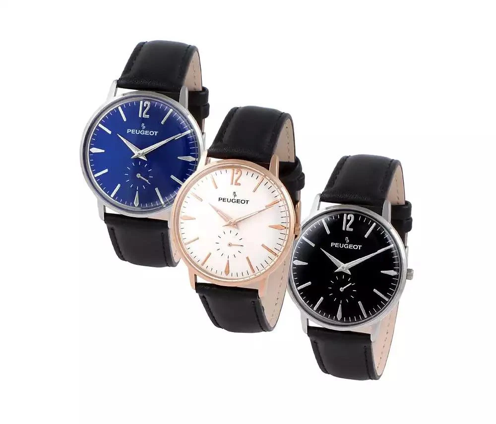 Peugeot Men's 40mm Blue Dial Vintage Remote Sweep Leather Strap Watch 3