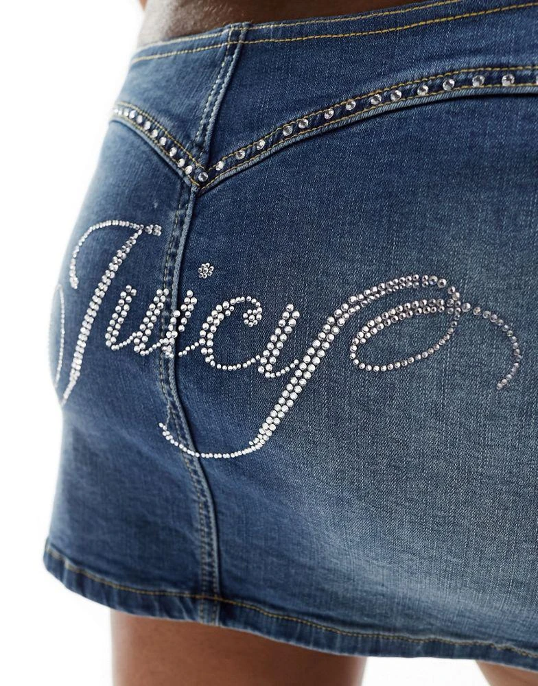 Juicy Couture Juicy Couture diamante stretch denim micro skirt in mid blue 4