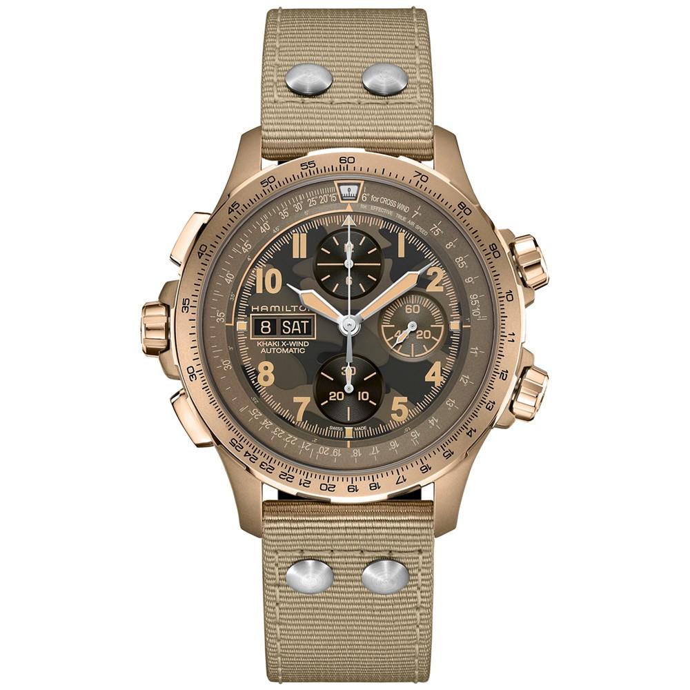 Hamilton Men's Swiss Automatic Chronograph Khaki Aviation X-Wind Beige Textile Strap Watch 45mm