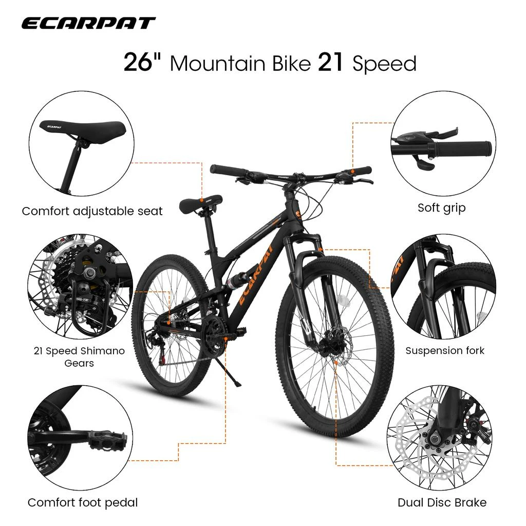 Streamdale Furniture Streamdale A26207 26 Inch Aluminum Frame Shock Fork Plus Shock Absorber 21-speed Unisex Mountain Bike 4