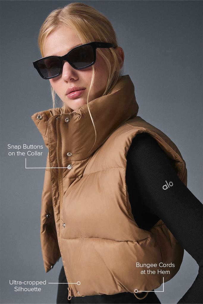 Alo Cropped Gold Rush Puffer Vest - Toasted Almond