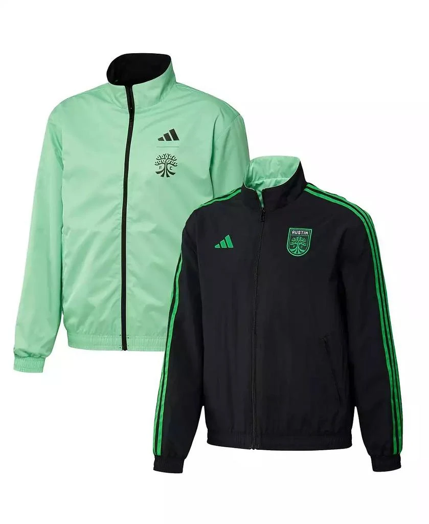 Adidas Men's Black and Green Austin FC 2023 On-Field Anthem Full-Zip Reversible Team Jacket 1