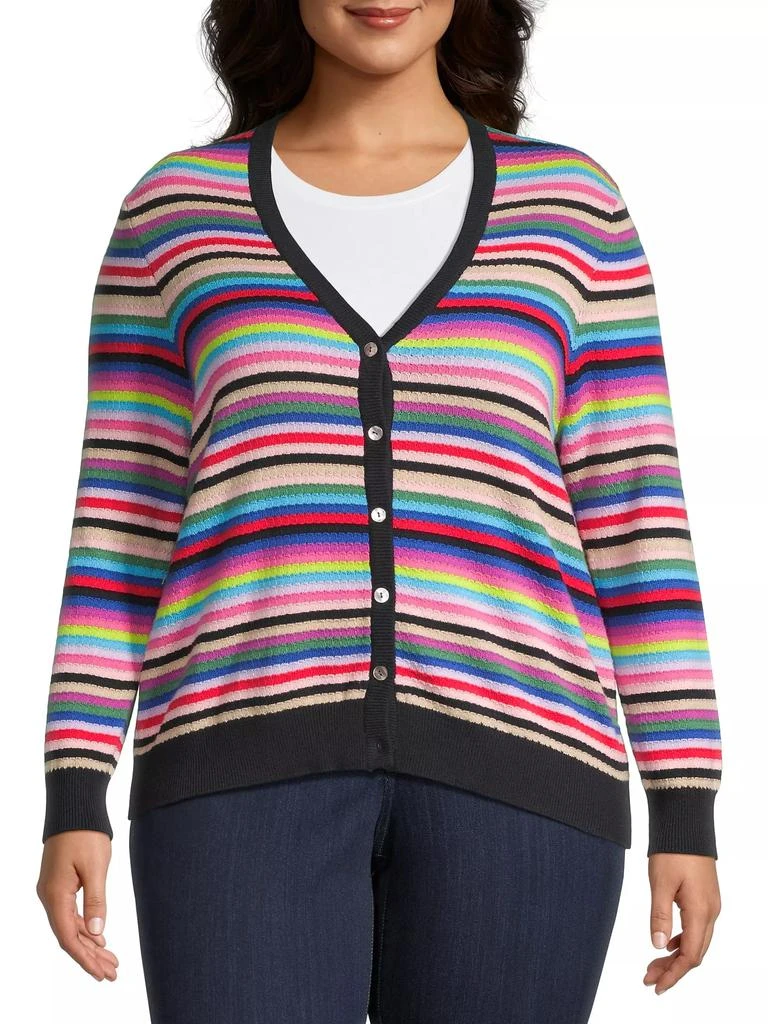 Minnie Rose Plus Size Cash Weekend Striped Cotton-Blend Cardigan 3