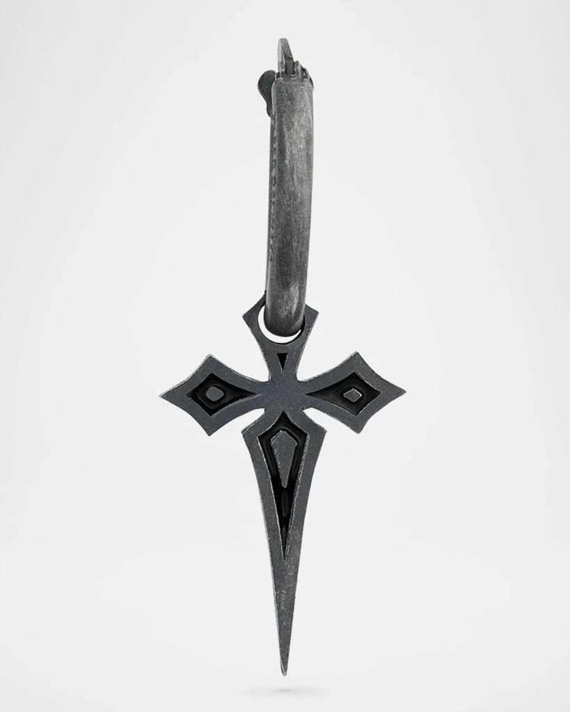 Marco Dal Maso The Cross Gothic Style Mono Black Enamel Oxidized Sterling Silver Earring, Single