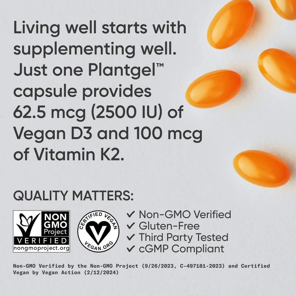 Sports Research Sports Research® Vitamin D3 + K2 w/Coconut Oil - Vegan Vitamin D 2500iu
Mk7 Vitamin K 100mcg for Bone
Immune Support - Vegan Certified · Non-GMO · Soy Free - 60 Softgels 4