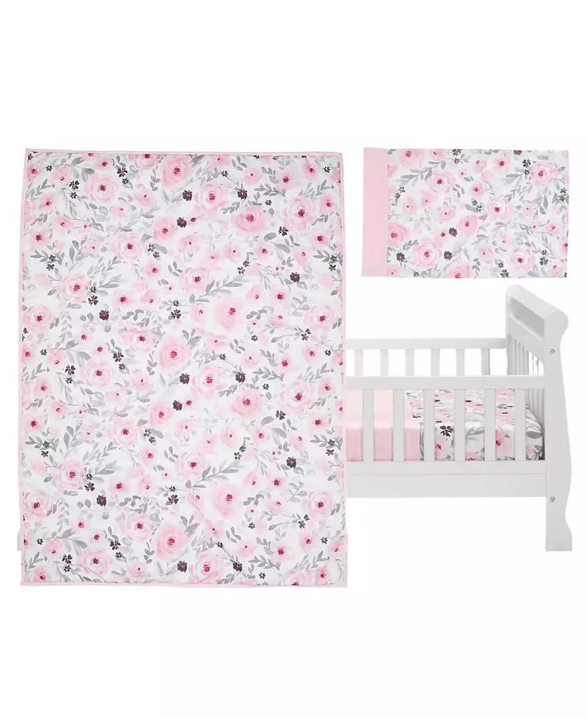 Bedtime Originals Toddler Blossom 4-Piece Pink/Gray Watercolor Floral Bedding Set 2