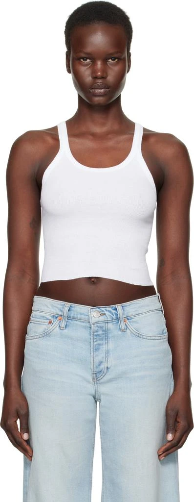 Re/Done White Hanes Edition Cropped Ribbed Tank Top 1
