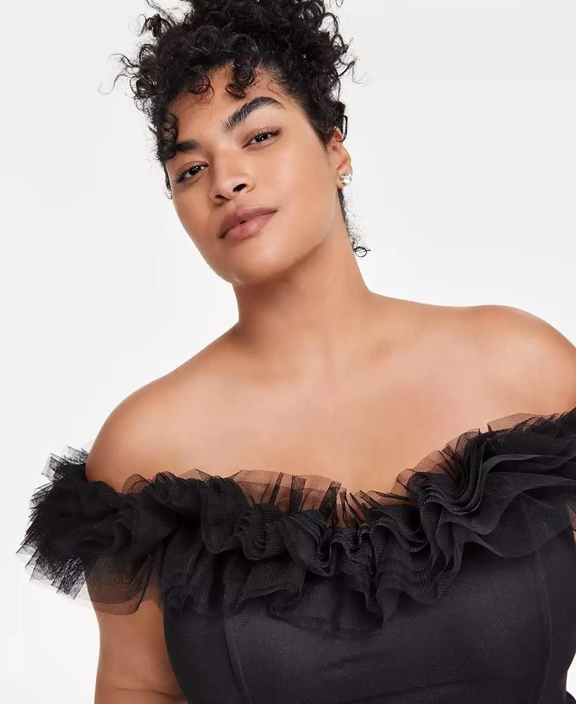 City Studios Trendy Plus Size Tulle-Trim Off-The-Shoulder Gown, Created for Macy's 10