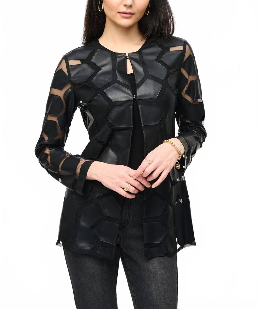 JOSEPH RIBKOFF Laser-Cut Leatherette On Mesh Jacket In Black