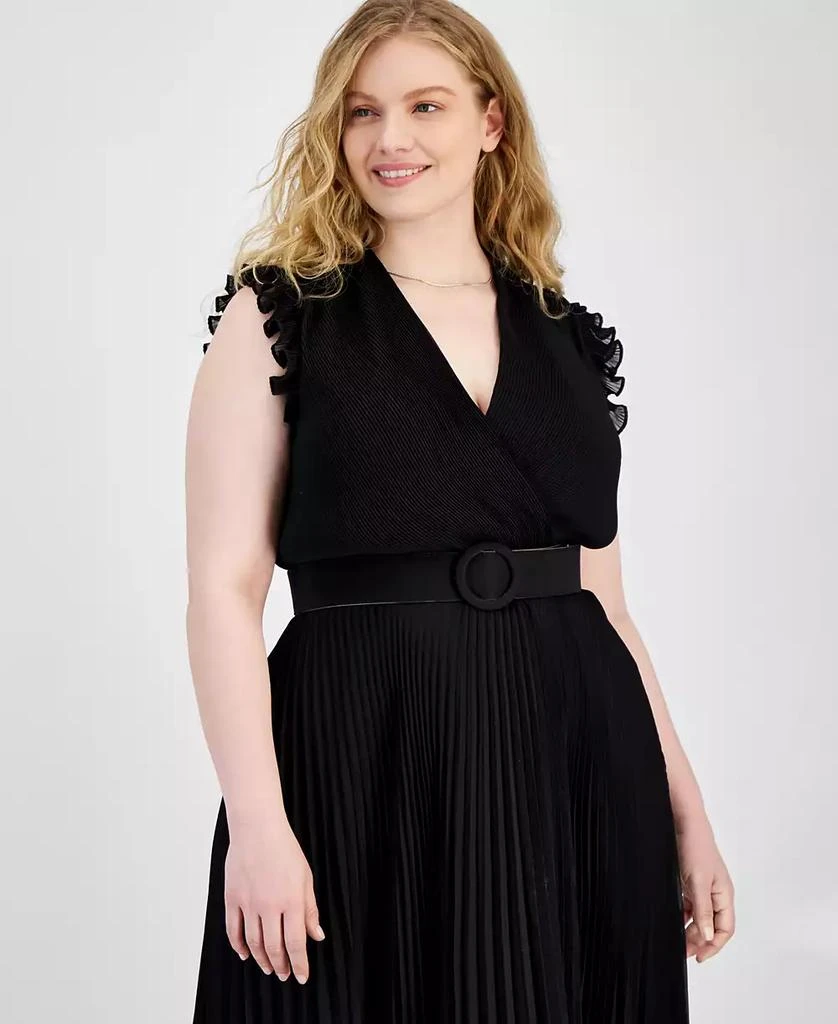 Taylor Plus Size Pleated Belted A-Line Dress 3