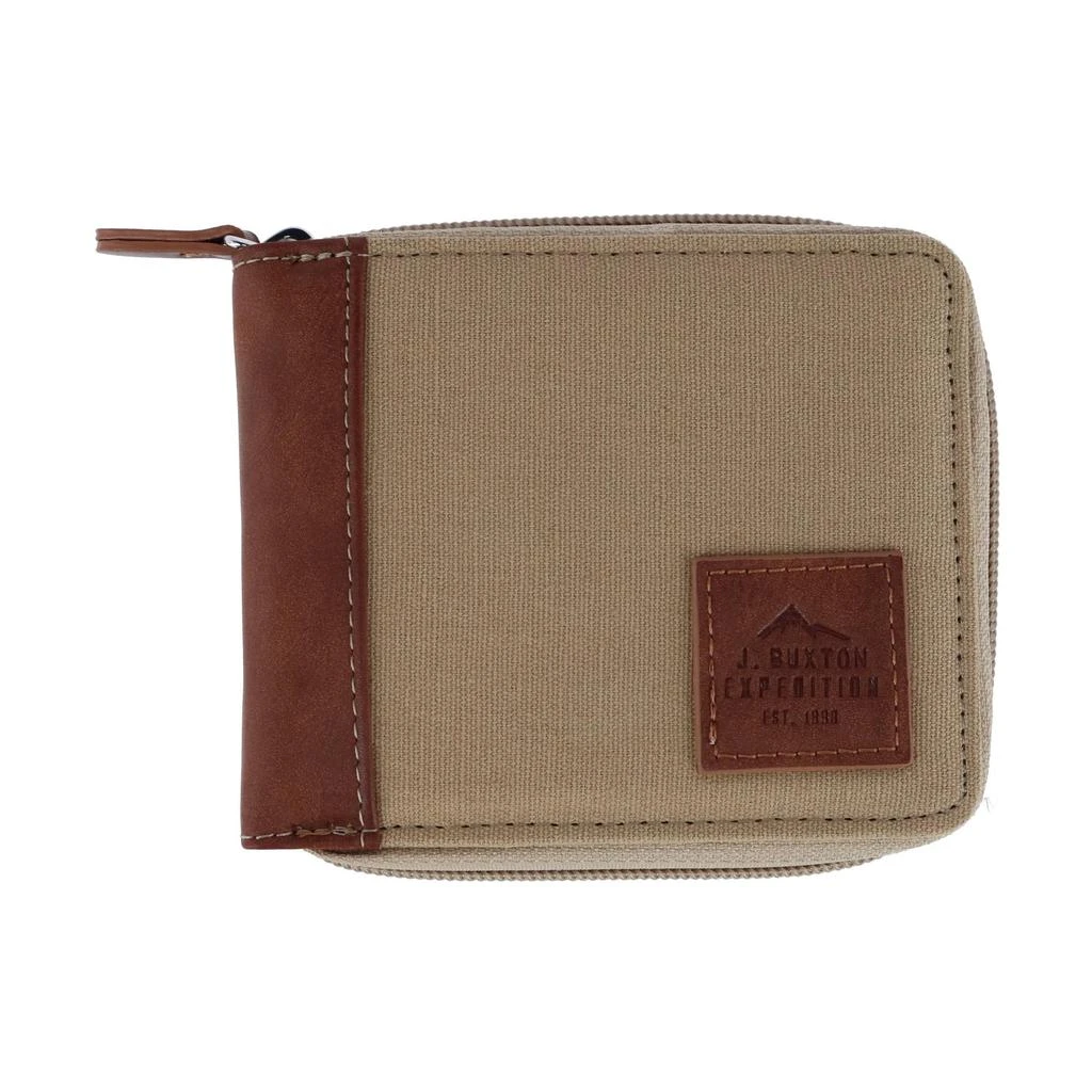 Buxton Men's RFID Canvas and Leather Zip Around Wallet 1