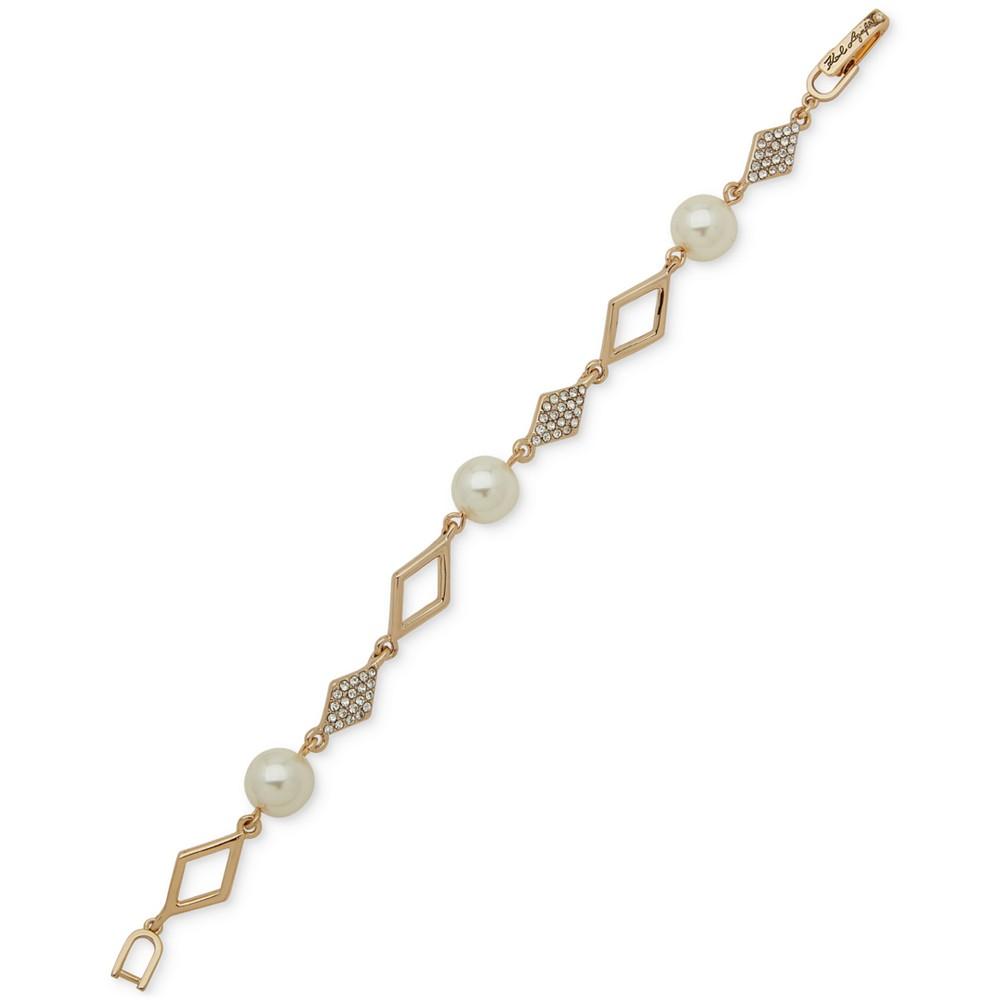 KARL LAGERFELD PARIS Gold-Tone Crystal Pearl Geometric Flex Bracelet