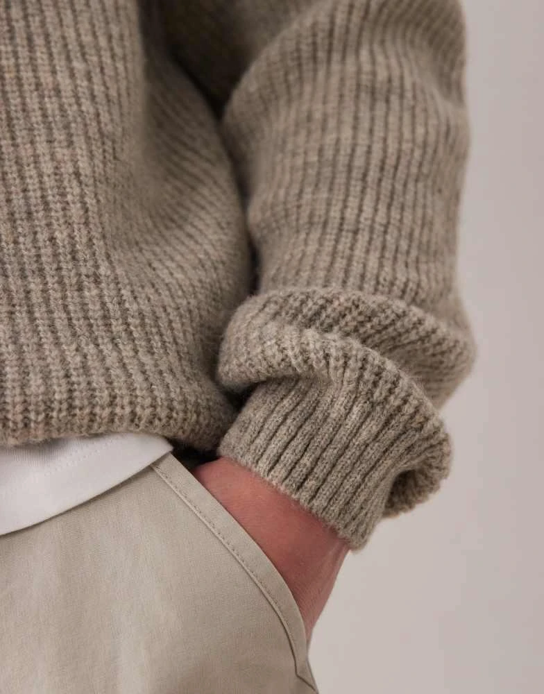 ASOS ASOS DEISGN relaxed knitted henley in stone 5