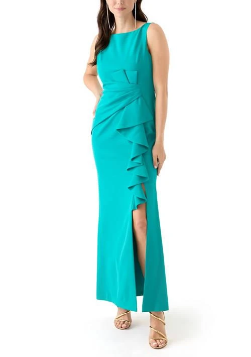 Eliza J Women's Sleeveless Gown with Ruffle and Gathered Front 1