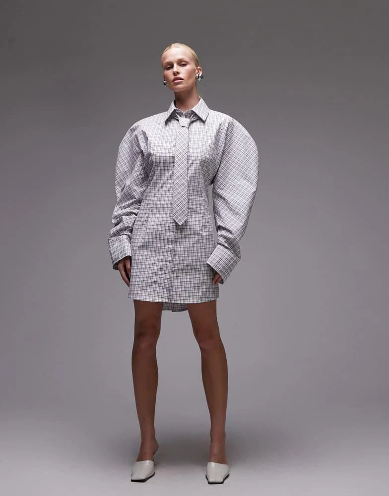 ASOS ASOS DESIGN cinch tie back shirt dress with tie in check 3
