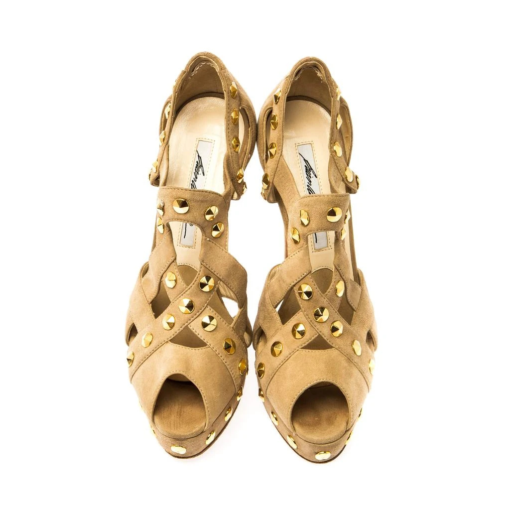 Brian Atwood Brian Atwood Beige Cut Out Studded Suede Peep Toe Platform Sandals Size 37 3