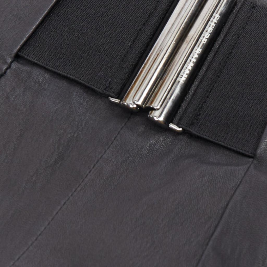 PIERRE BALMAIN Leather Wide Logo Elastic Belted A Skirt