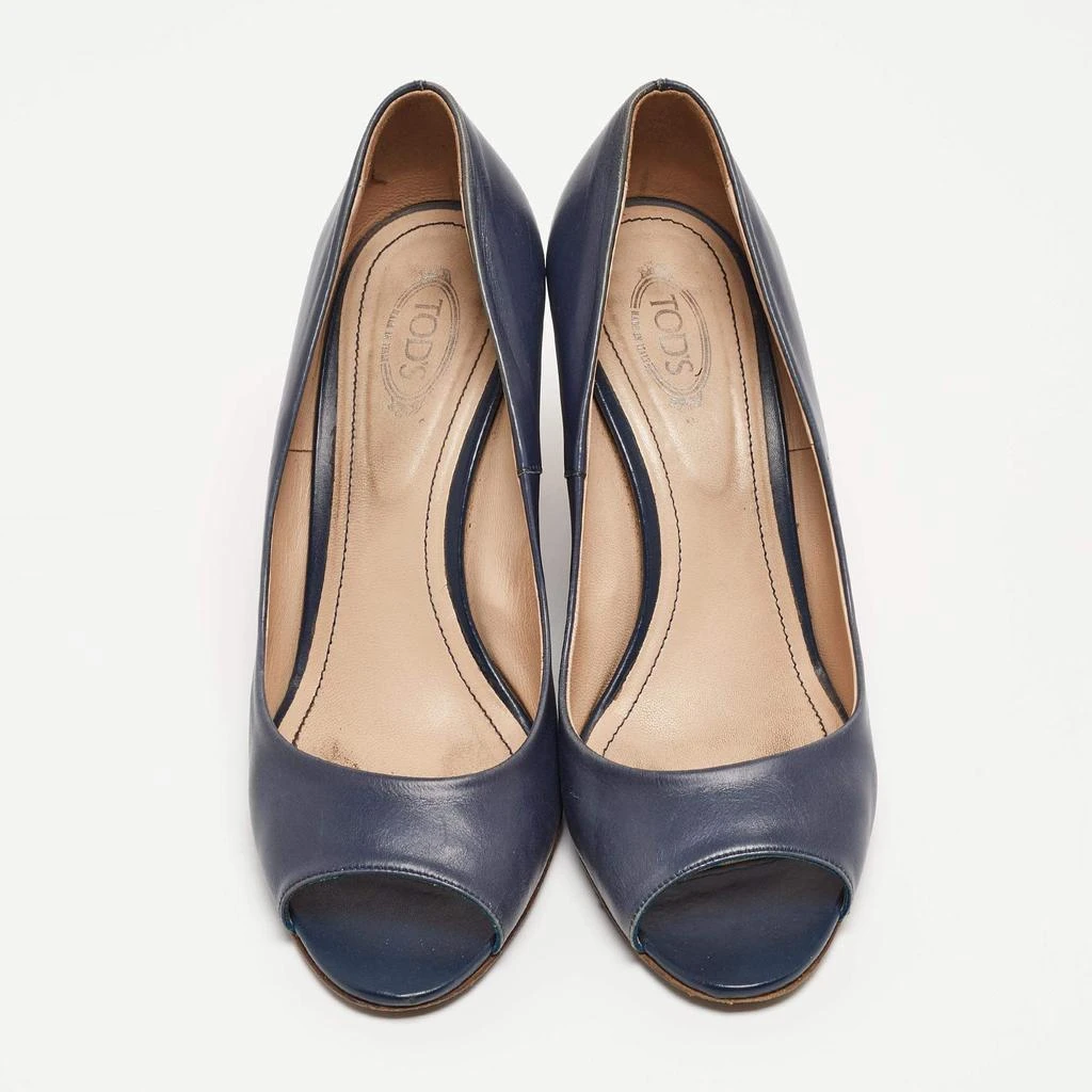 Tod's Tod's Navy Blue Leather Peep Toe Wedge Pumps Size 38 3