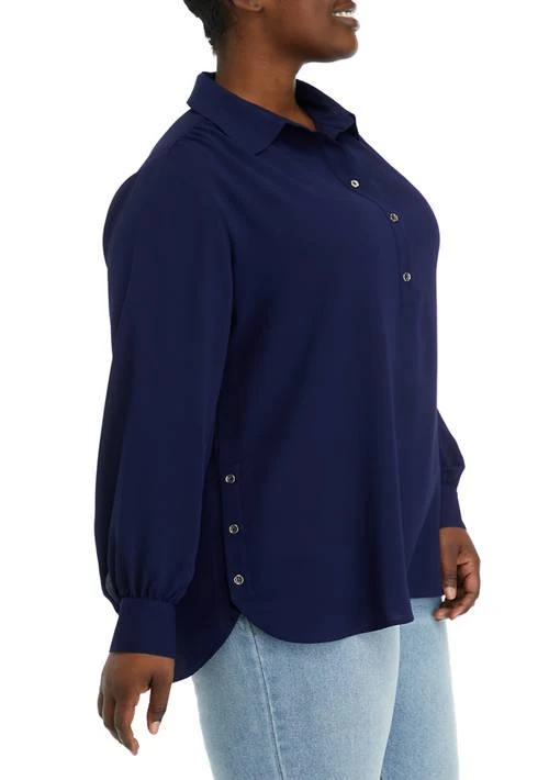 JONES NEW YORK New York Plus Size Long Sleeve Shirttail Side Button Popover Tunic Top 3