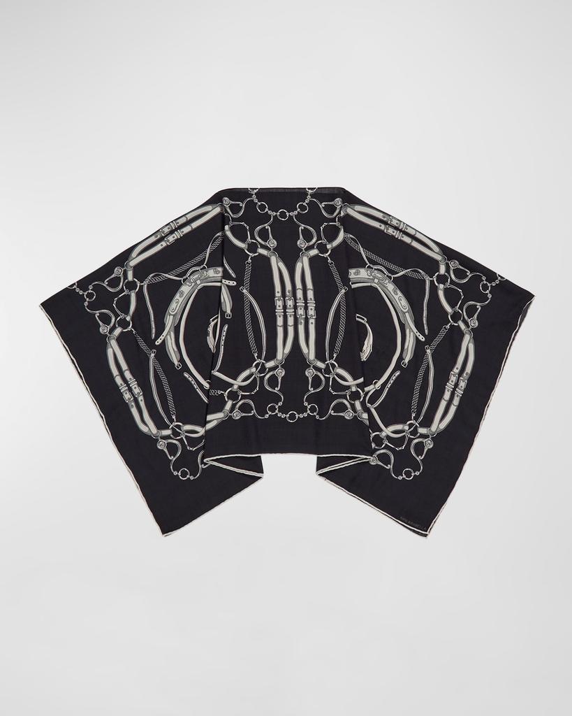 Rani Arabella Lexington Black Print Cashmere-Blend Poncho