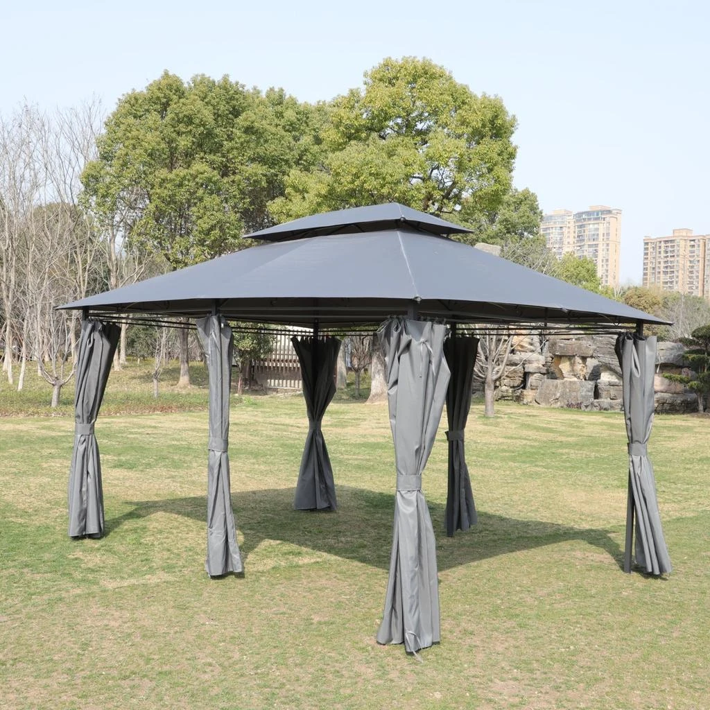 Streamdale Furniture Streamdale 13x10 Outdoor Gazebo Canopy Tent w/ Mosquito Net - Grey Top 4