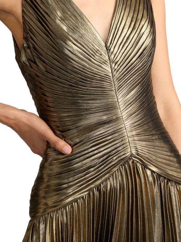 Zac Posen Pleated Metallic Chiffon Gown 4