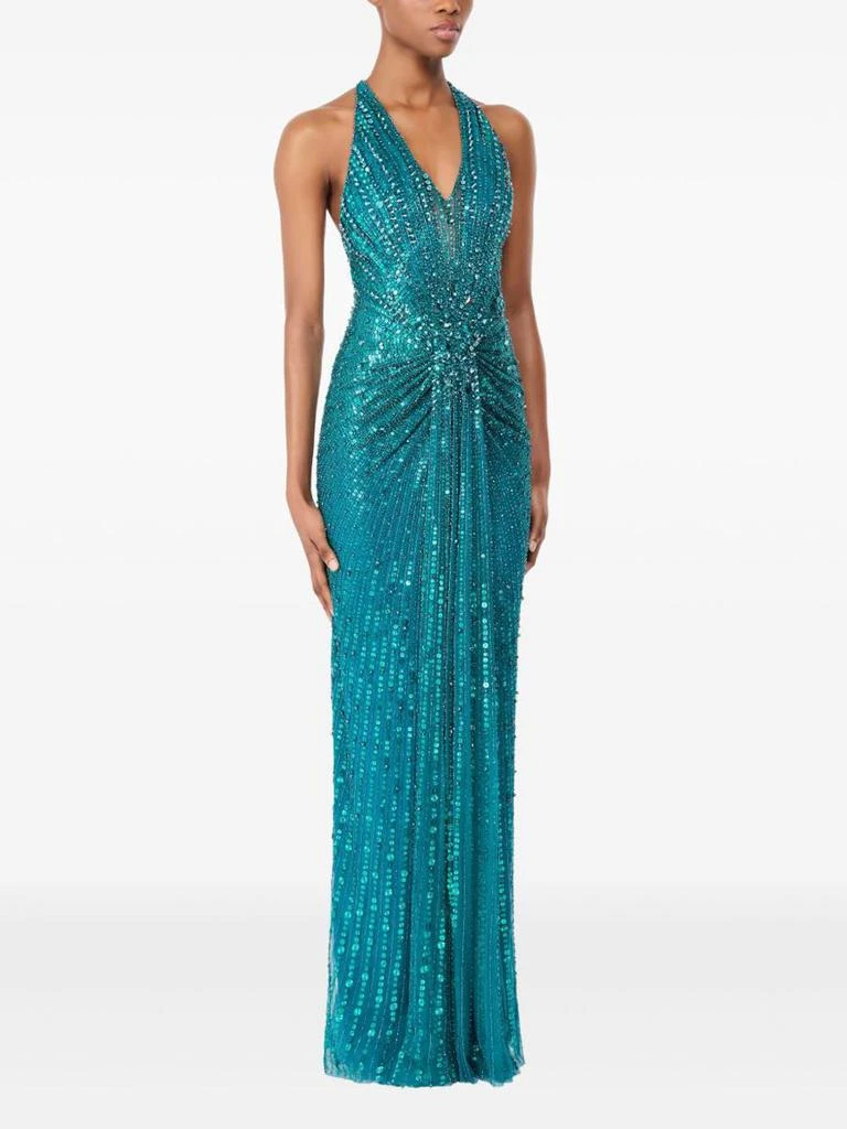 green emerald velvet dress Aurora Sculpted Sequin Gown with Long Sleeves main image 1