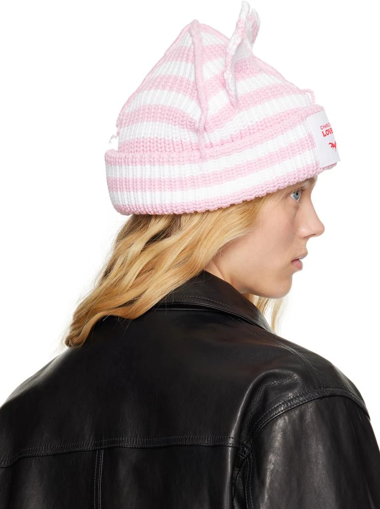 Charles Jeffrey Loverboy SSENSE Exclusive Pink & White Chunky Ears Beanie 3