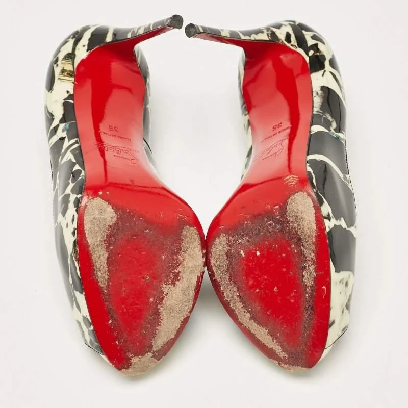 Christian Louboutin Christian Louboutin Black/Cream Printed Patent Leather New Very Prive Pumps Size 35 6