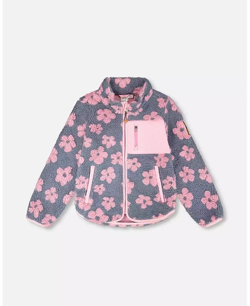 Deux par Deux Girls Sherpa Jacket Pink Flowers