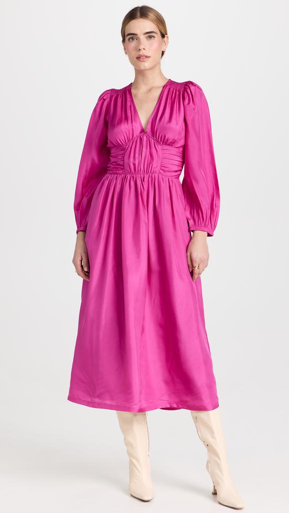 Sea Fabiola Solid Habotai  V-Neck Dress