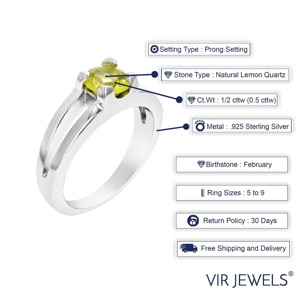 Vir Jewels 1/2 cttw Lemon Quartz Ring .925 Sterling Silver with Rhodium Round Shape 6 MM 5