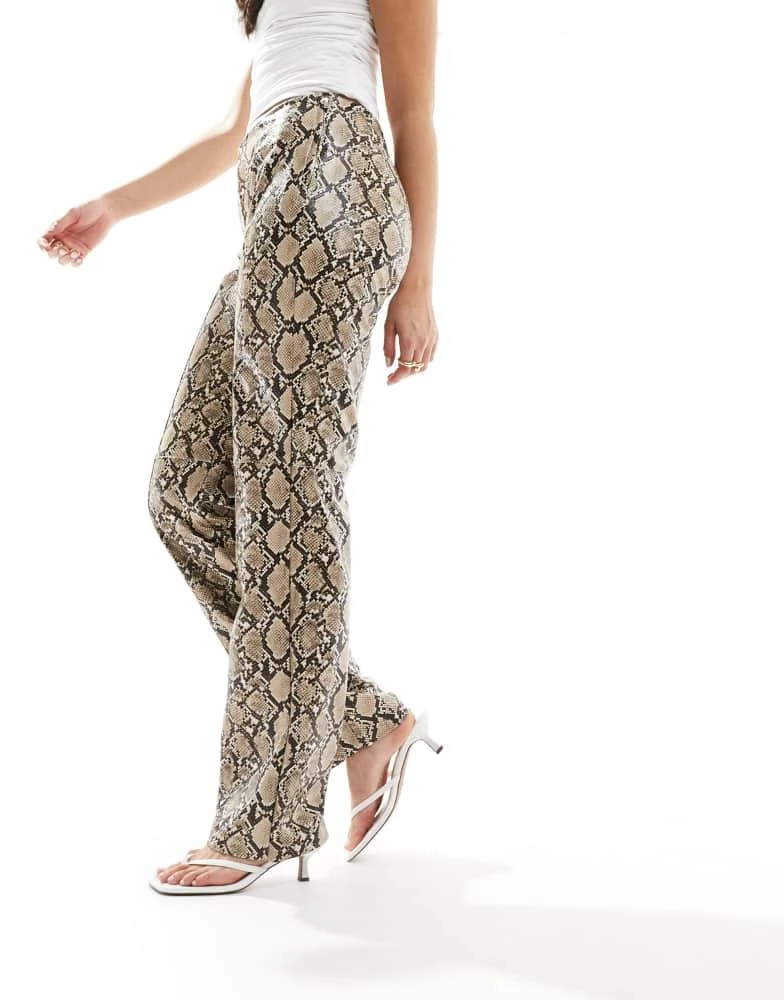 Bershka Bershka straight leg faux leather trousers in snake print 2