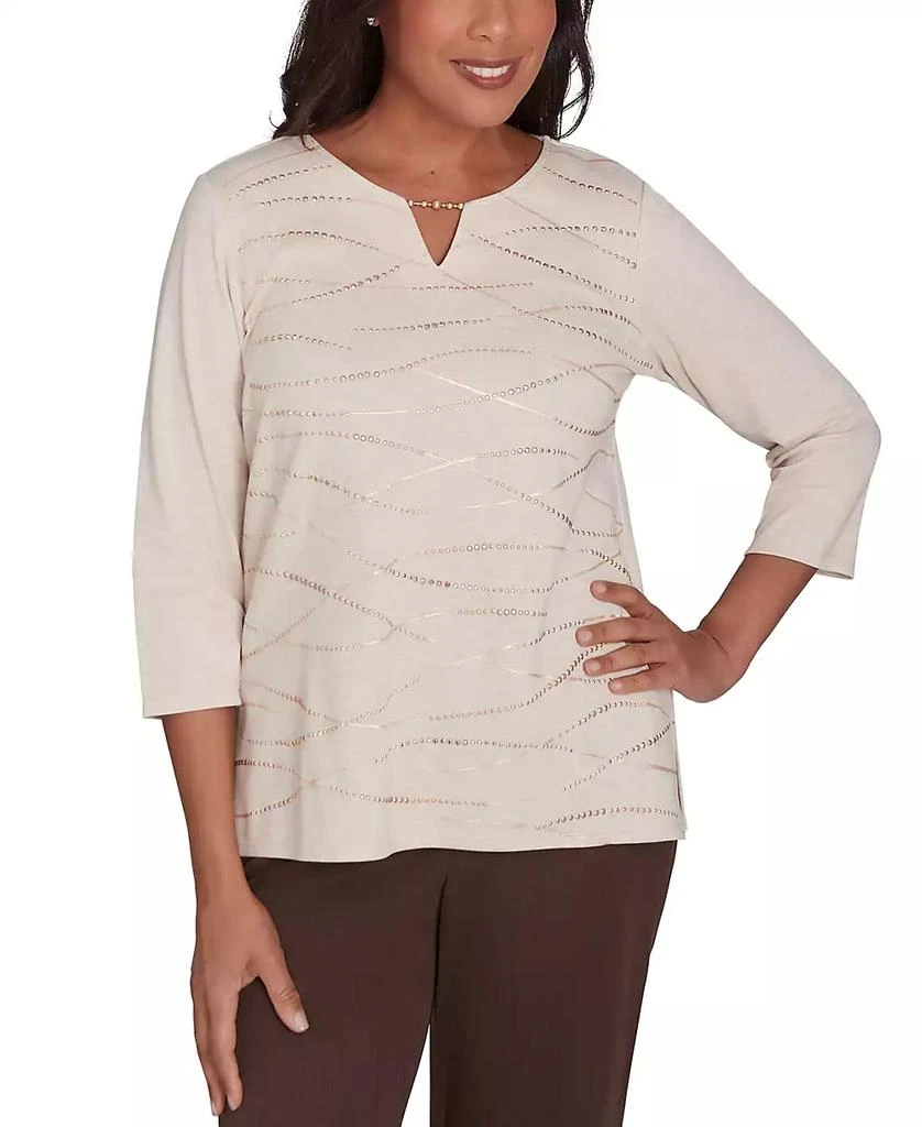 Alfred Dunner Petite Split-Neck Embellished 3/4-Sleeve Top 1
