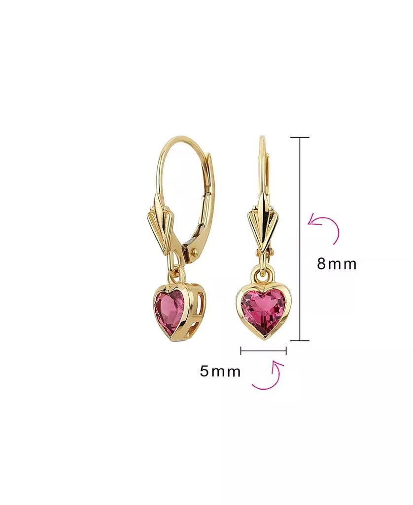 Bling Jewelry Petite 14K Yellow Gold Bezel Set Ruby Red Tourmaline Heart Dangle Earrings Lever-Back 4