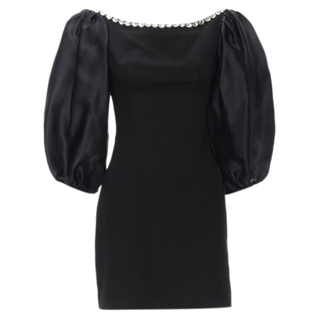 RASARIO crystal embellished neckline puff balloon sleeves dress